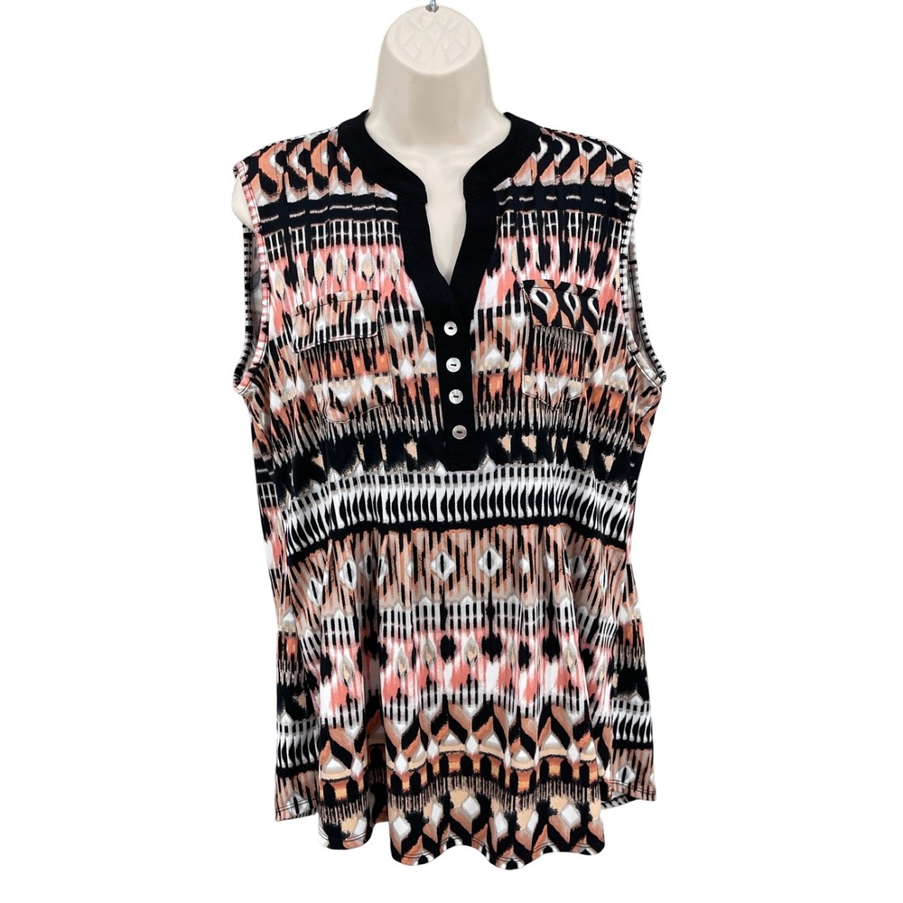 Time Line Top Abstract Statement Boho Resortwear Career Wacky Colorful Blouse XL